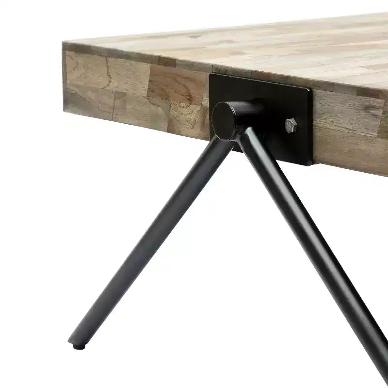 28W Coffee Table with Mango Wood Top & V-Shaped Iron Legs, Modern Industrial Design
