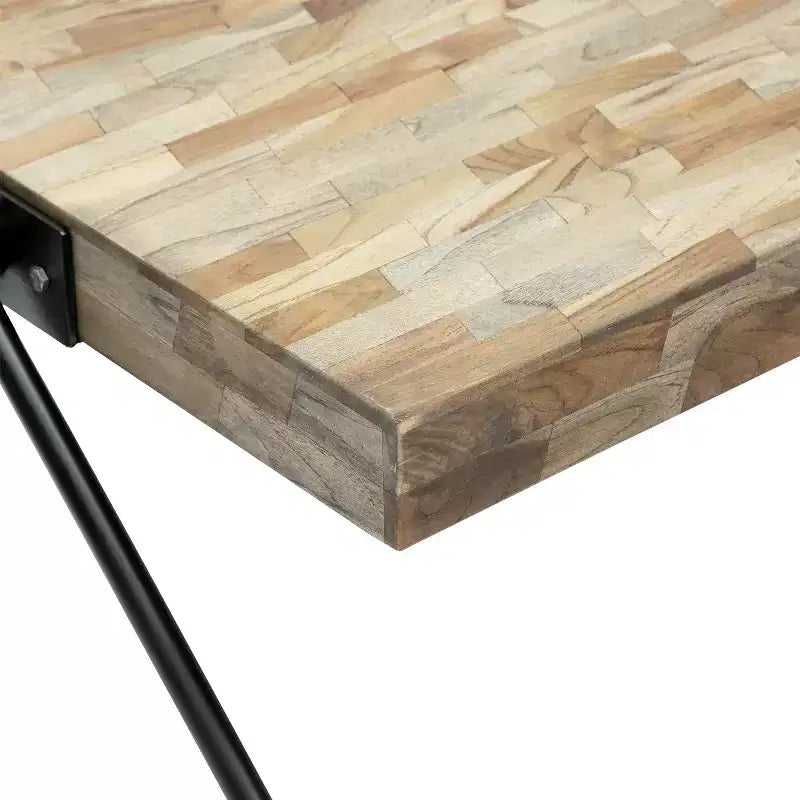 28W Coffee Table with Mango Wood Top & V-Shaped Iron Legs, Modern Industrial Design