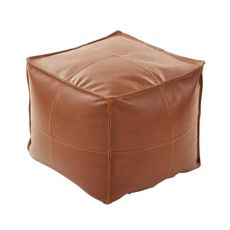 Saro Lifestyle Vintage Inspired Faux Leather Patchwork Pouf, 18x18x16, Brown