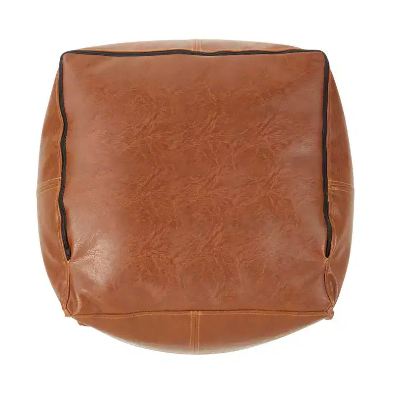Vintage Inspired Faux Leather Patchwork Pouf, 18x18x16, Brown