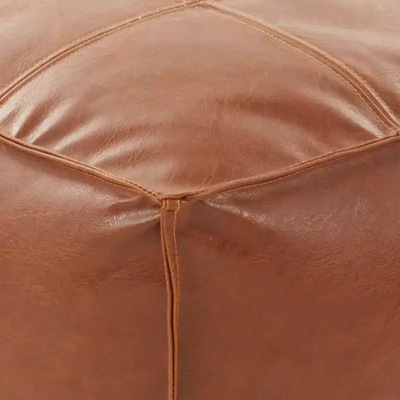 Vintage Inspired Faux Leather Patchwork Pouf, 18x18x16, Brown