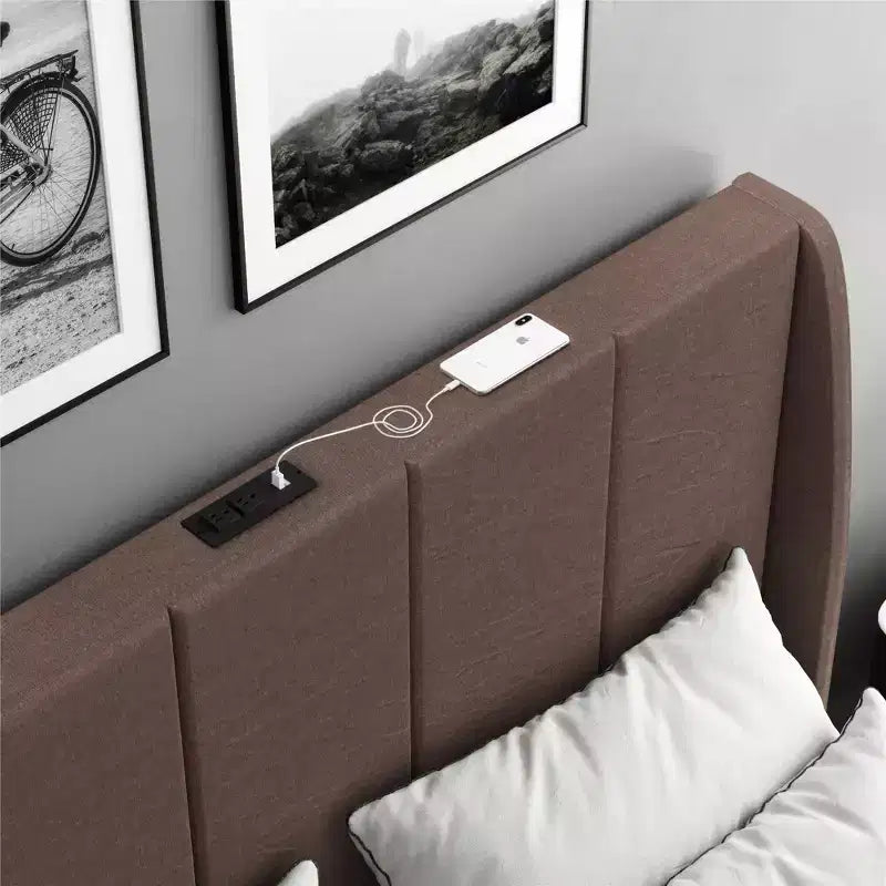 Upholstered Wingback Bed with USB Charging