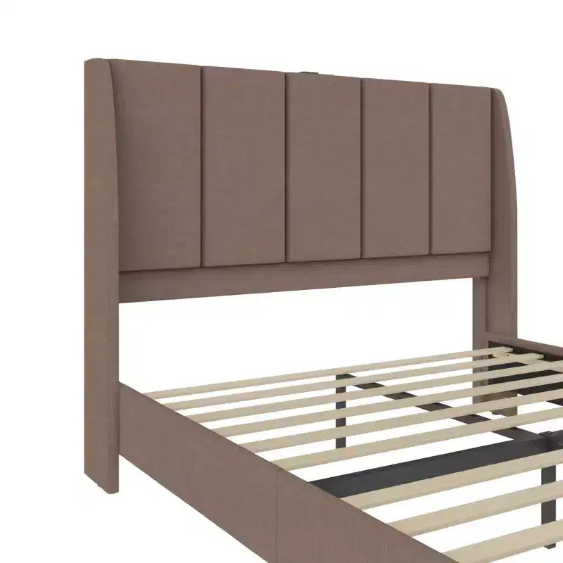 Upholstered Wingback Bed with USB Charging