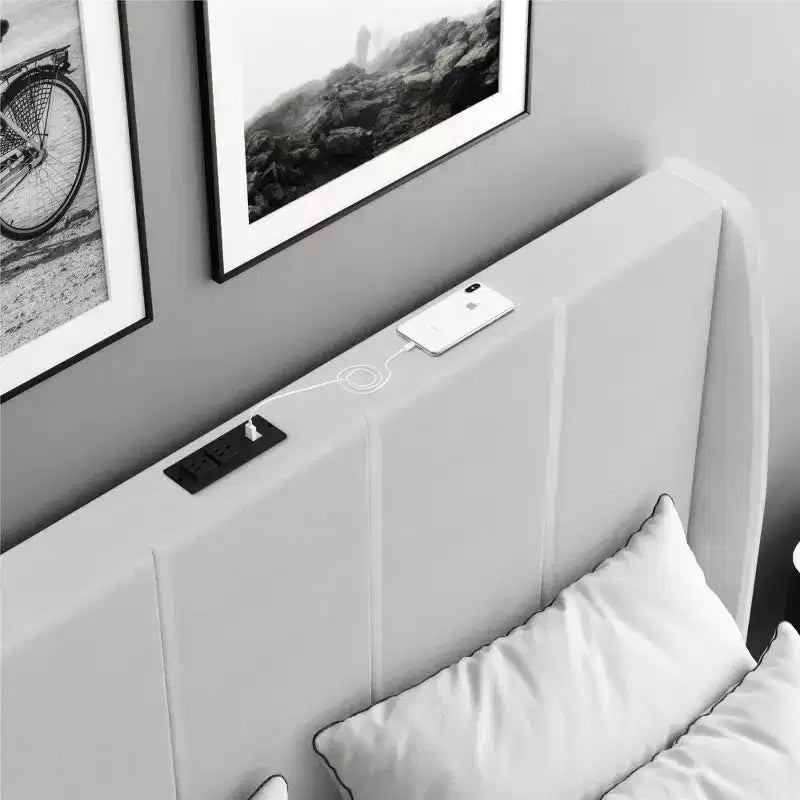 Upholstered Wingback Bed with USB Charging