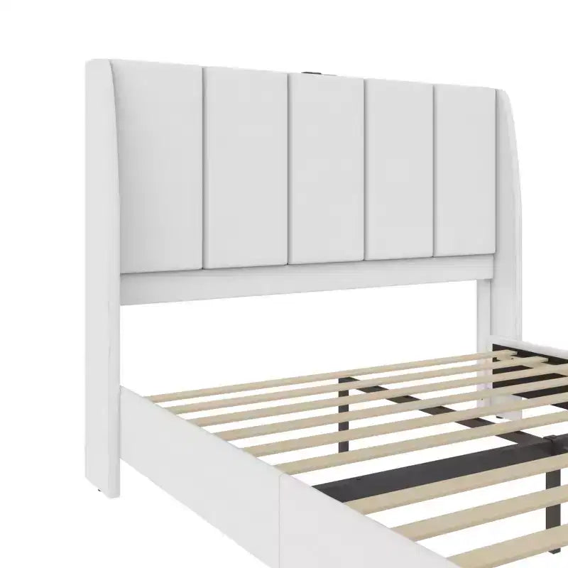 Upholstered Wingback Bed with USB Charging