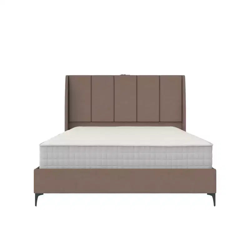 Upholstered Wingback Bed with USB Charging
