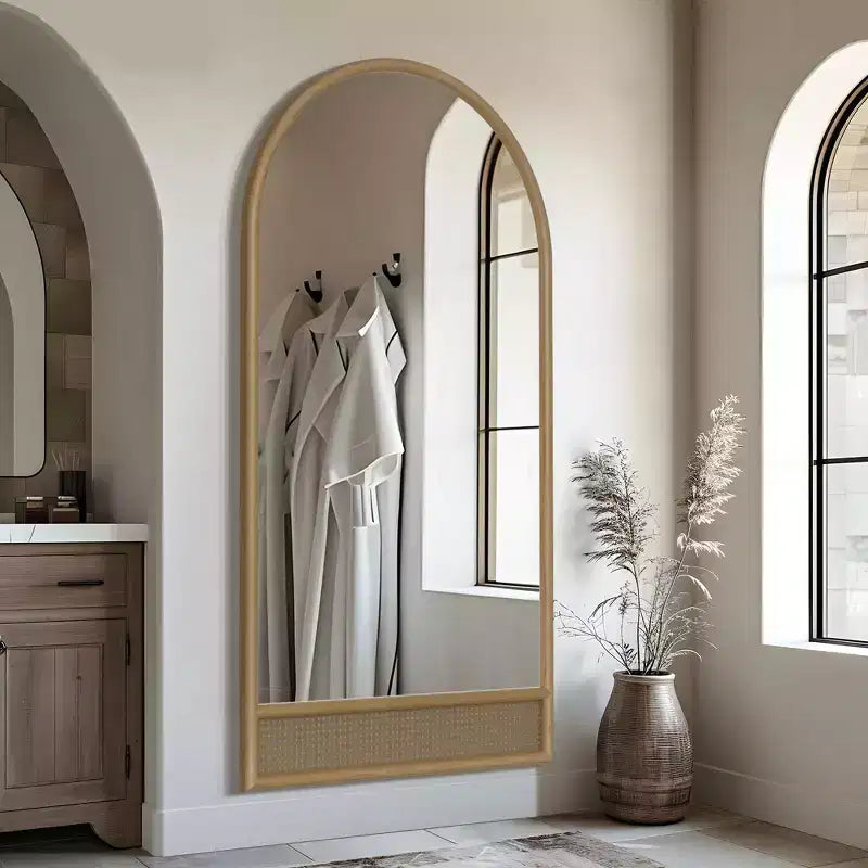 Solid Wood Straight Edge Right Angle Rectangle Brown Full-Length Mirror 180x93x4cm (No Stand)