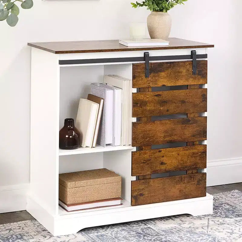 The Lakeside Collection Two Tone Slidling Door Storage Cabinet with Shelves 31.5H -