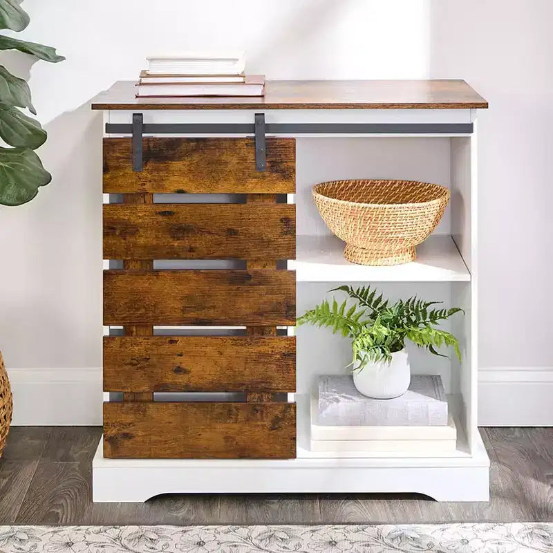 Two Tone Sliding Door Storage Cabinet with Shelves 31.5H