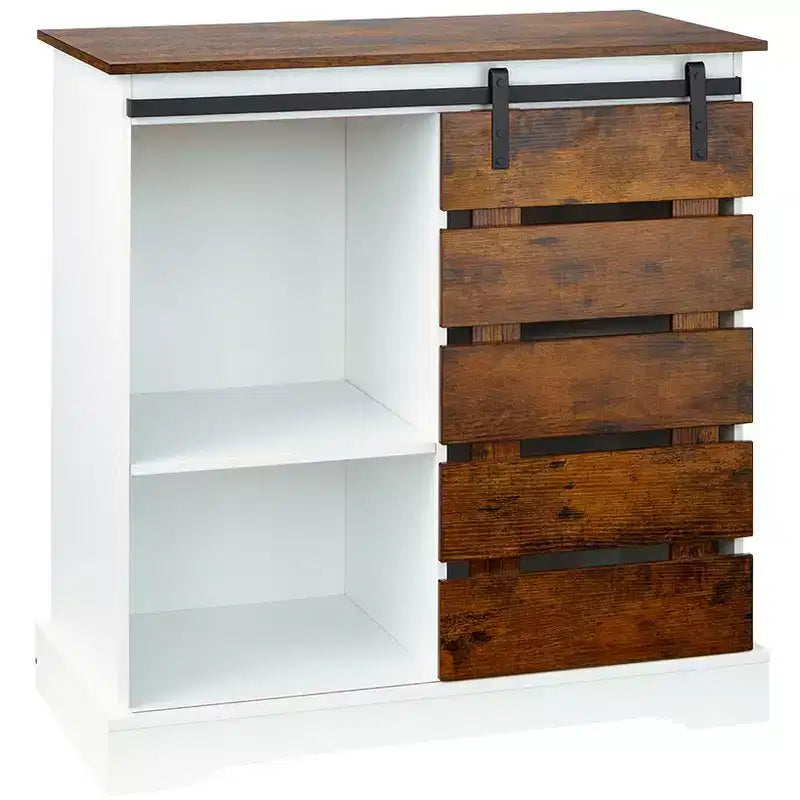Two Tone Sliding Door Storage Cabinet with Shelves 31.5H