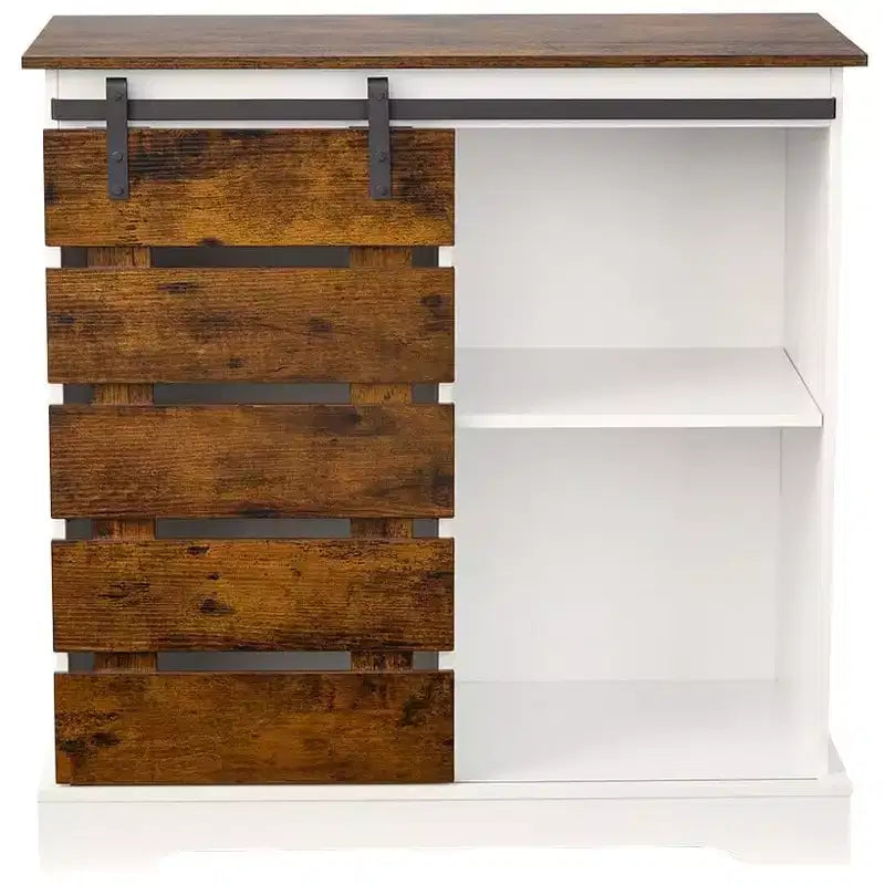 Two Tone Sliding Door Storage Cabinet with Shelves 31.5H
