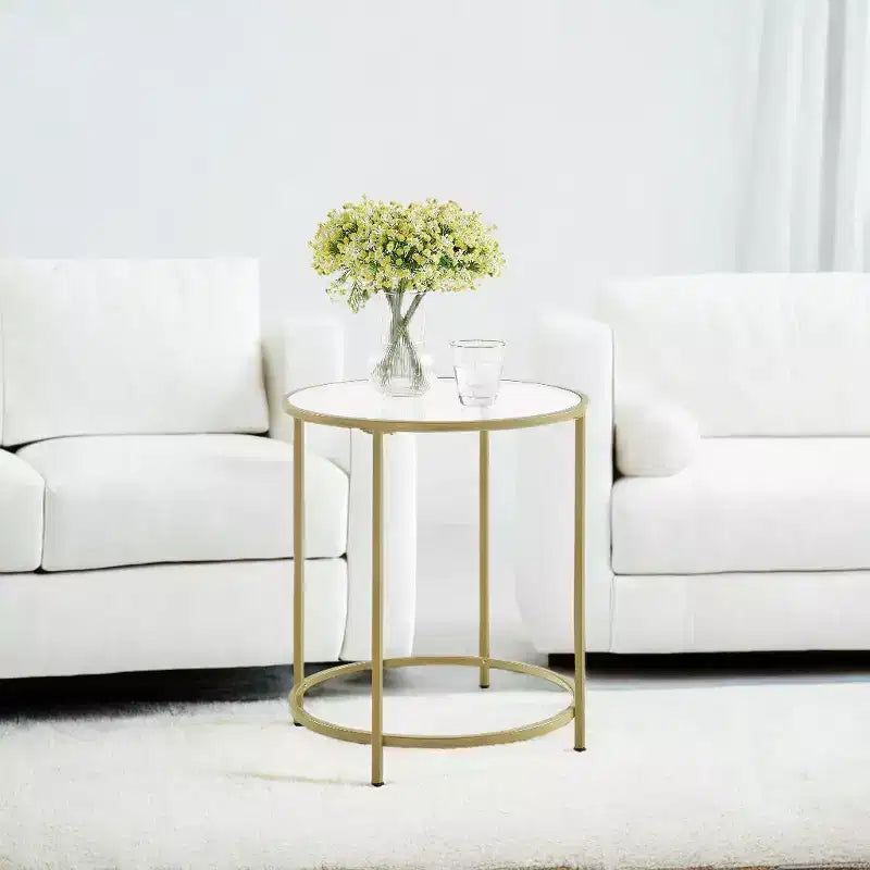 Round Glass Side Table with Metal Frame