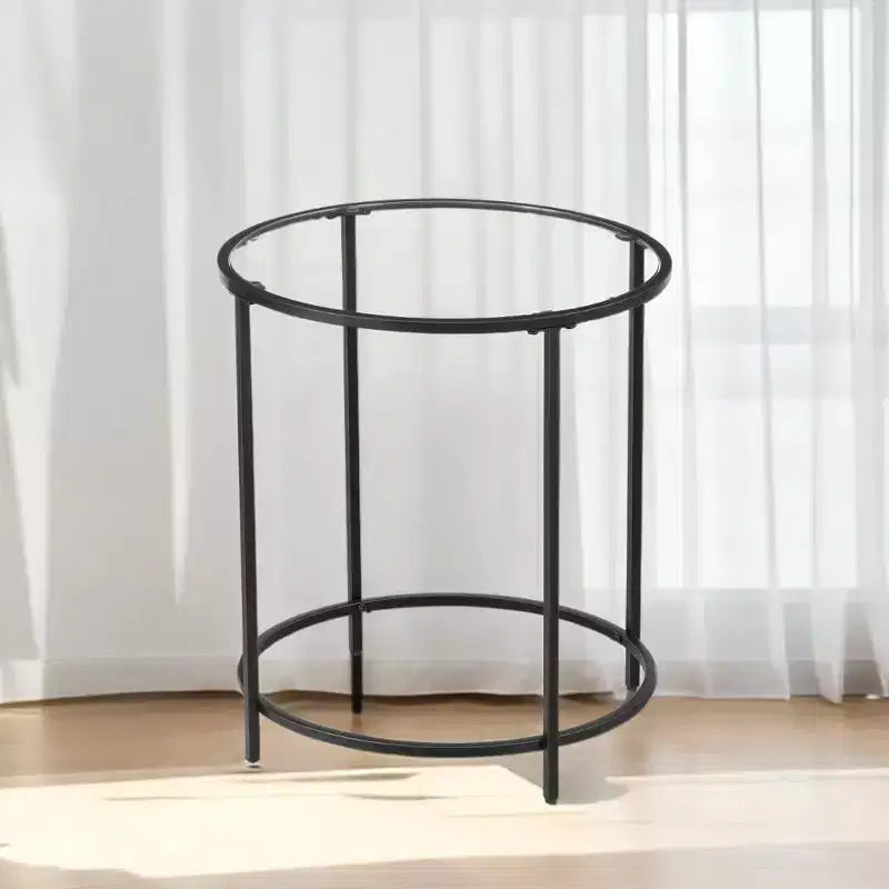 Round Glass Side Table with Metal Frame