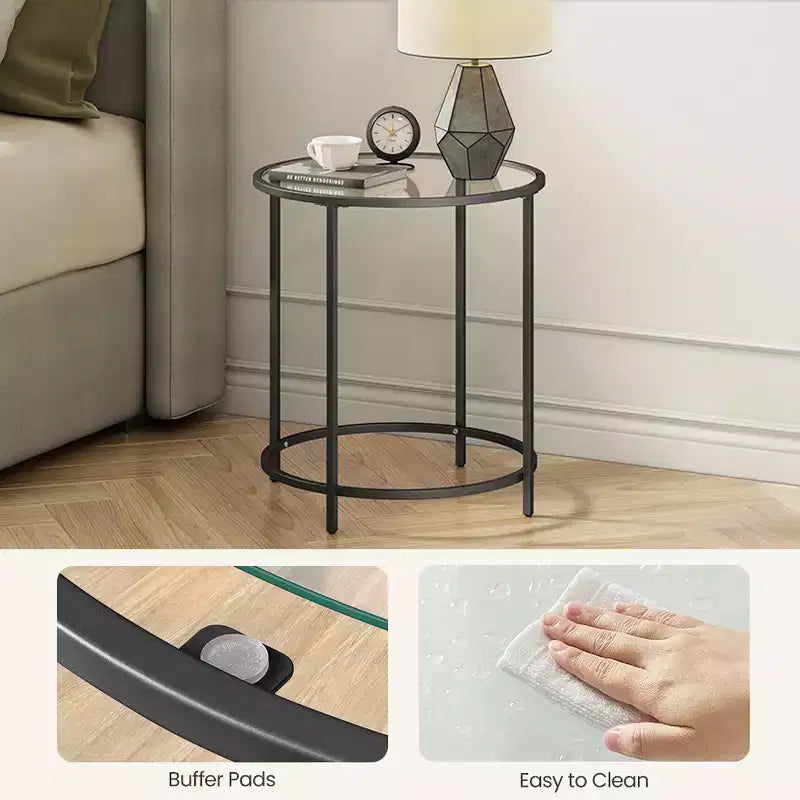 Round Glass Side Table with Metal Frame