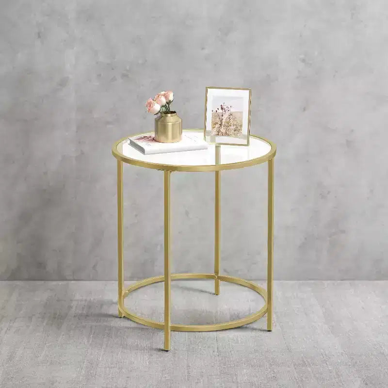 Round Glass Side Table with Metal Frame