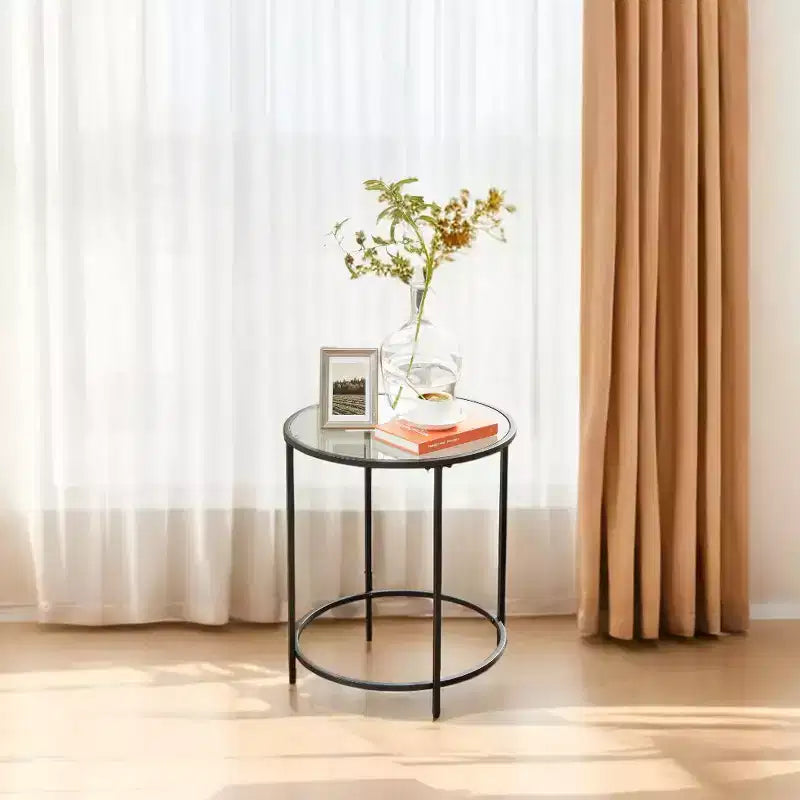 Round Glass Side Table with Metal Frame