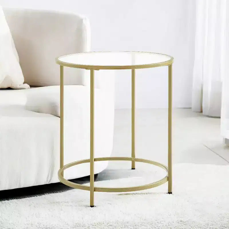 Round Glass Side Table with Metal Frame