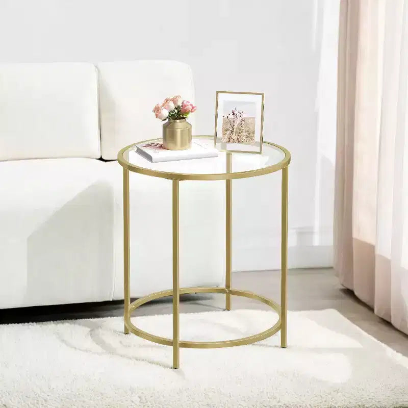 Round Glass Side Table with Metal Frame