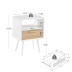 Table d'appoint en rotin de 40 cm avec tiroir et pieds en bois massif, table de chevet pour salon et chambre à coucher, blanc