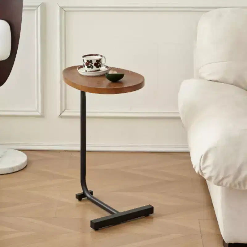 Brown C-Shaped Side Table, Small Sofa Table for Living Room