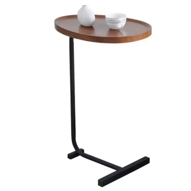 Brown C-Shaped Side Table, Small Sofa Table for Living Room