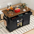 53.7 Black Farmhouse Kitchen Island with Drop Leaf, Rolling Kitchen Cart on Wheels for Home Kitchen Dining Room