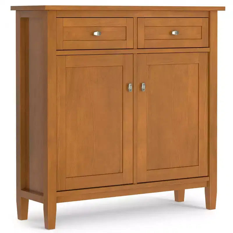 Norfolk 36 inch Wide Solid Wood Transitional Entryway Storage Cabinet in Light Golden Brown