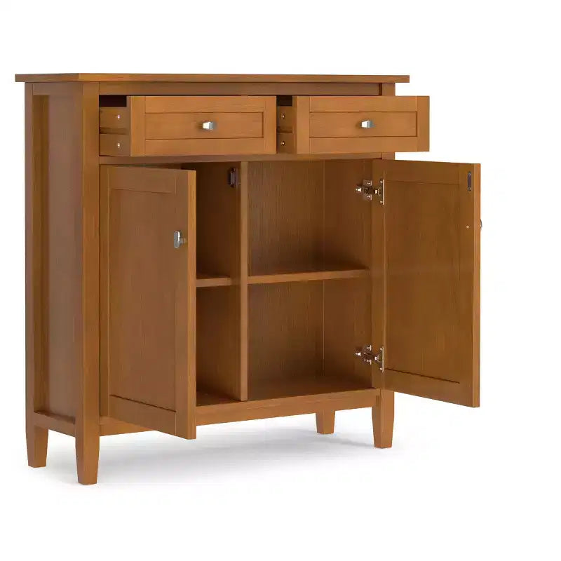 36 inch Wide Solid Wood Transitional Entryway Storage Cabinet in Light Golden Brown