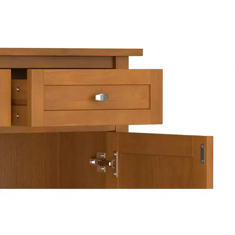 36 inch Wide Solid Wood Transitional Entryway Storage Cabinet in Light Golden Brown