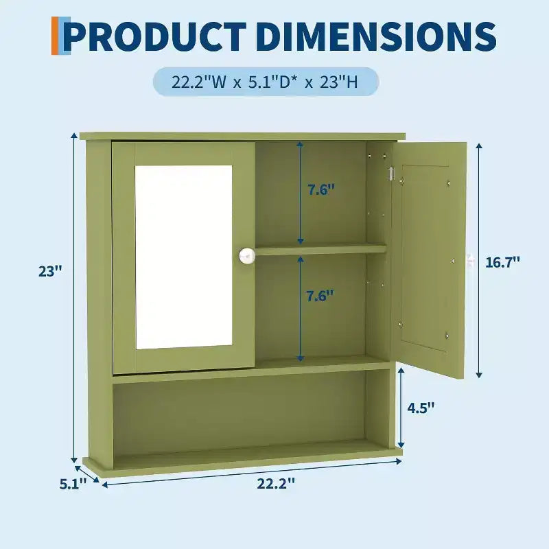 Wall Mount Mirror Medicine Cabinet with Adjustable Shelf, Waterproof Cabinet for Bathroom Organization