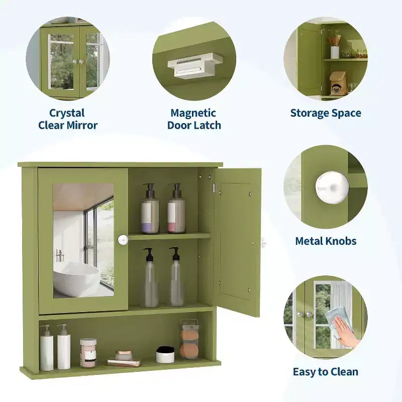 Wall Mount Mirror Medicine Cabinet with Adjustable Shelf, Waterproof Cabinet for Bathroom Organization
