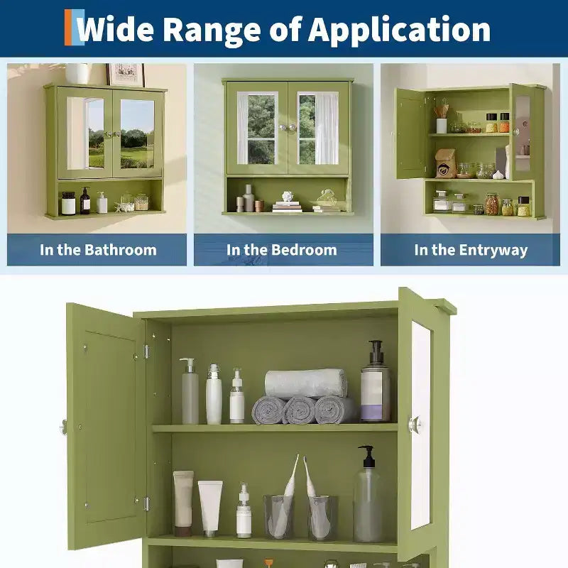 Wall Mount Mirror Medicine Cabinet with Adjustable Shelf, Waterproof Cabinet for Bathroom Organization