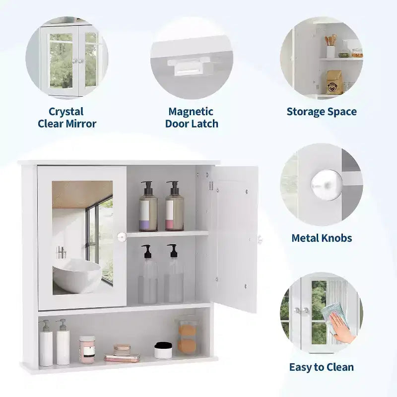 Wall Mount Mirror Medicine Cabinet with Adjustable Shelf, Waterproof Cabinet for Bathroom Organization