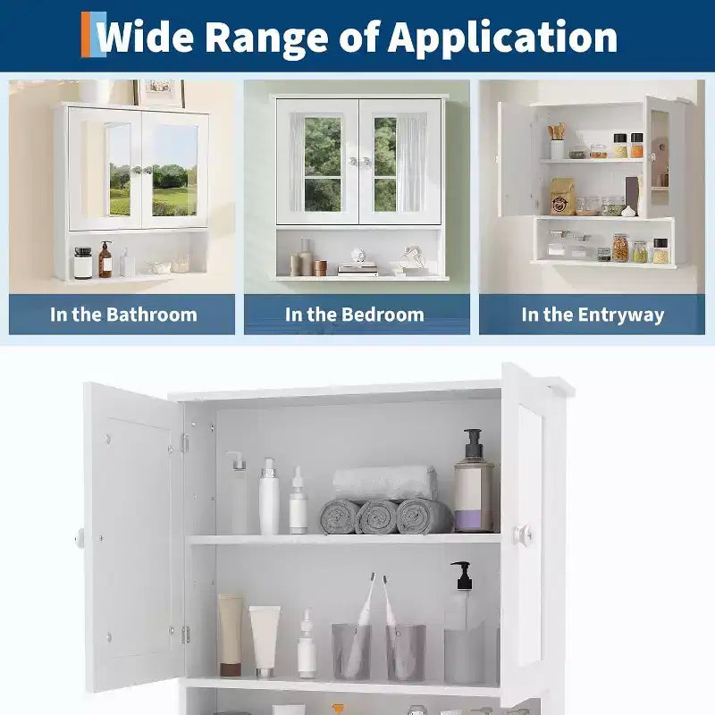 Wall Mount Mirror Medicine Cabinet with Adjustable Shelf, Waterproof Cabinet for Bathroom Organization