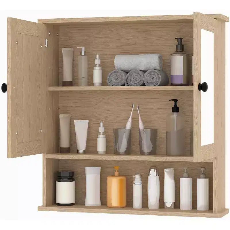 Wall Mount Mirror Medicine Cabinet with Adjustable Shelf, Waterproof Cabinet for Bathroom Organization