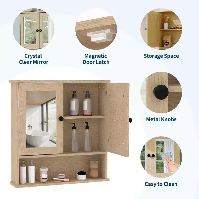 Wall Mount Mirror Medicine Cabinet with Adjustable Shelf, Waterproof Cabinet for Bathroom Organization