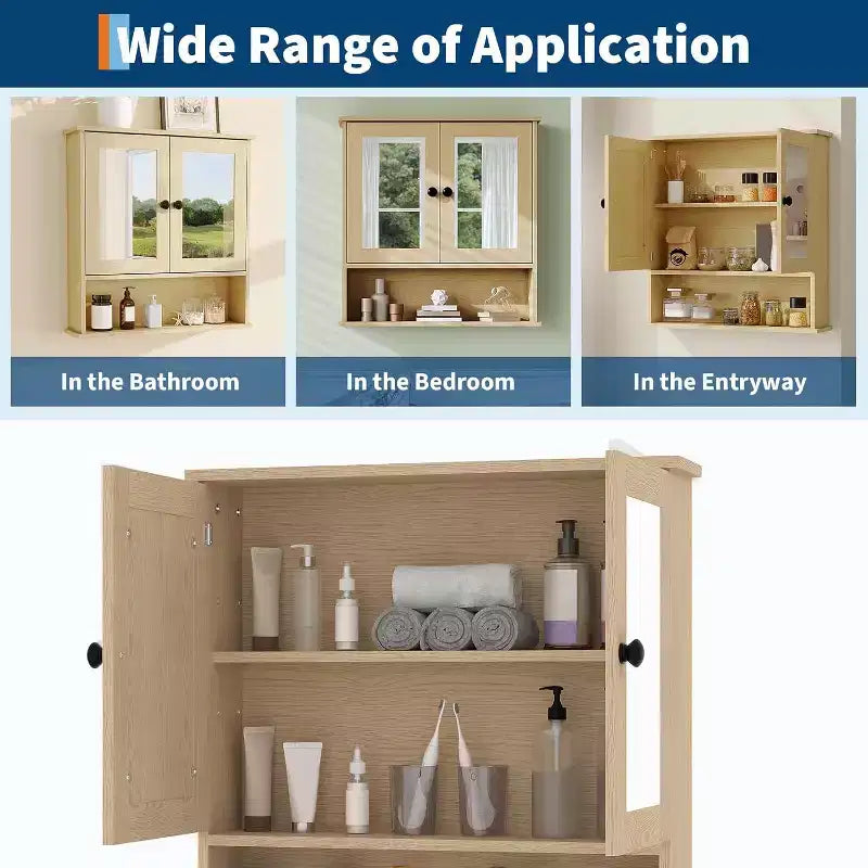 Wall Mount Mirror Medicine Cabinet with Adjustable Shelf, Waterproof Cabinet for Bathroom Organization