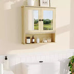 Wall Mount Mirror Medicine Cabinet with Adjustable Shelf, Waterproof Oak Cabinet for Bathroom Organization