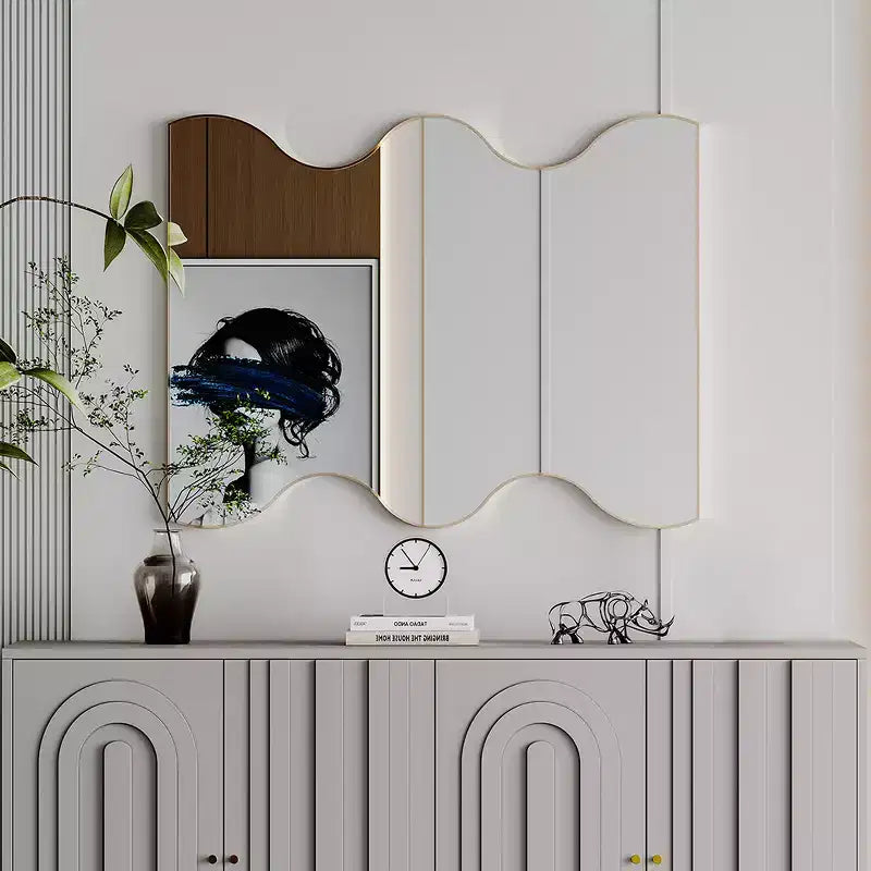 Modern Metal Frame Mirror - 30x35 Inch, Curled Edge Design, Dual Mounting Options - Ideal for Living Room and Entryway Decor