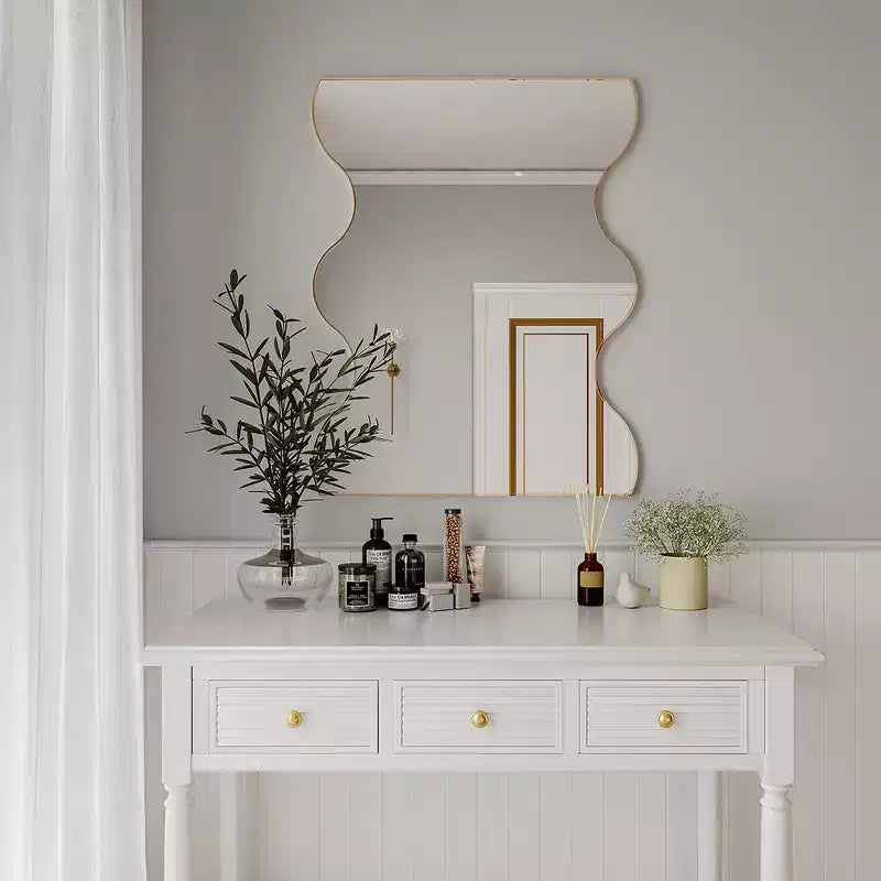 Metal Frame Wall Mirror - 30x35 Inch, Wavy Edge, Horizontal or Vertical Mount