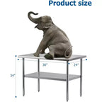Table de travail en acier inoxydable, table de préparation de cuisine commerciale robuste certifiée NSF avec étagère inférieure