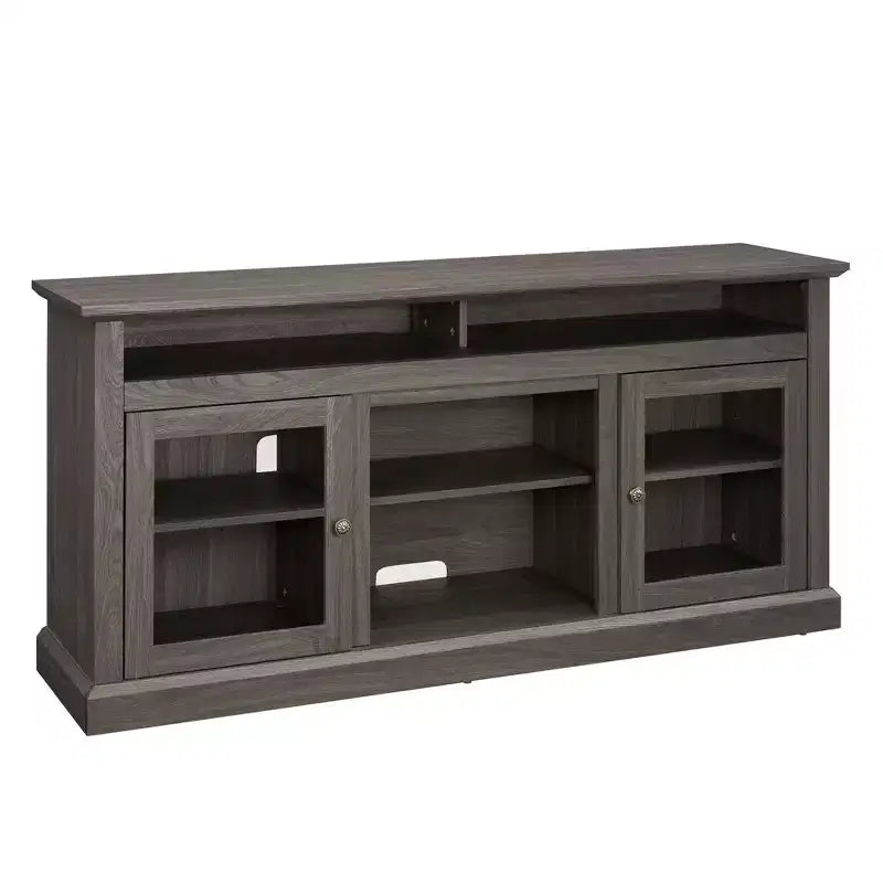 TV Stand with Glass Door for TVs up to 65 Inches, Modern Entertainment Center with Cabinets and Open Shelves