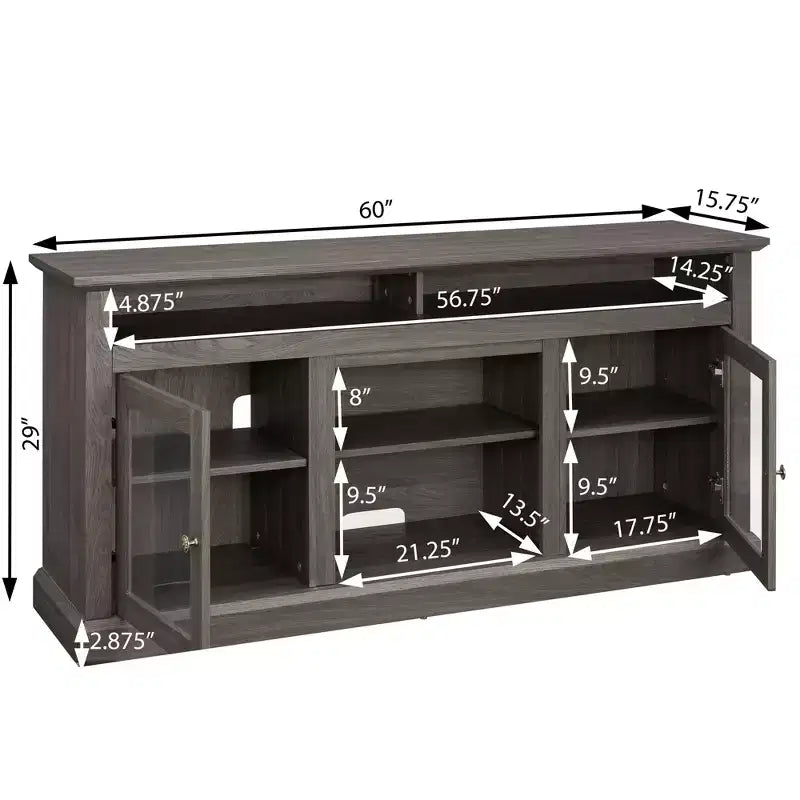 TV Stand with Glass Door for TVs up to 65 Inches, Modern Entertainment Center with Cabinets and Open Shelves