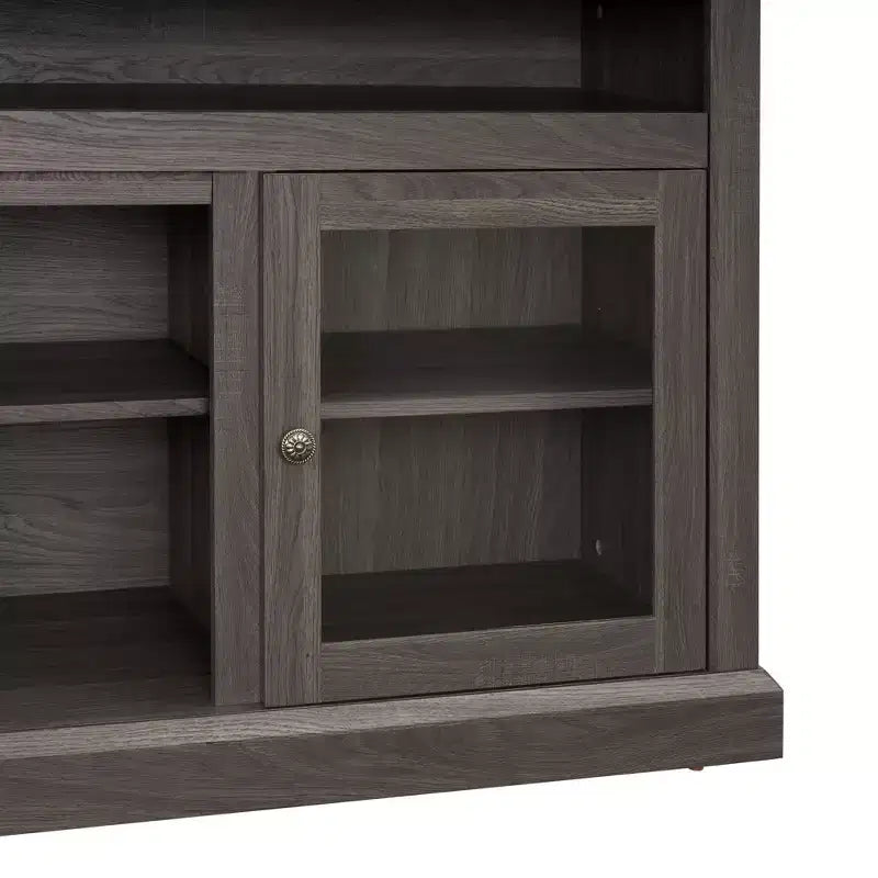 TV Stand with Glass Door for TVs up to 65 Inches, Modern Entertainment Center with Cabinets and Open Shelves