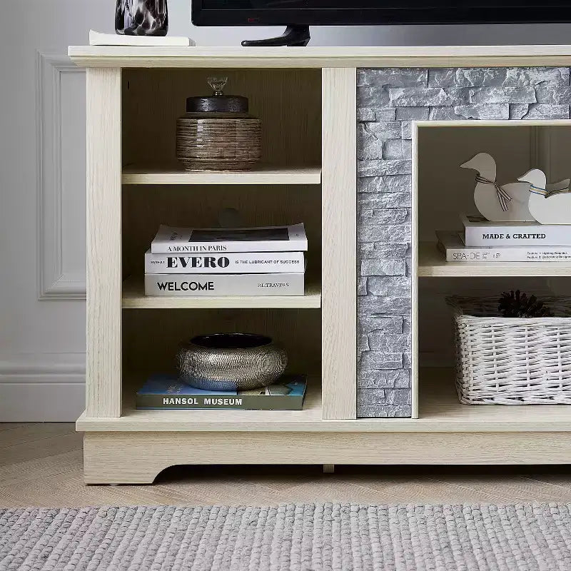 TV Stand for TVs up to 65 Inches - Farmhouse Media Console with Stone Surround