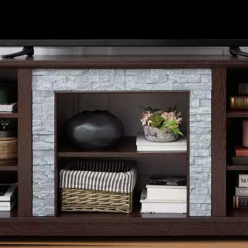 TV Stand for TVs up to 65 Inches - Farmhouse Media Console with Stone Surround