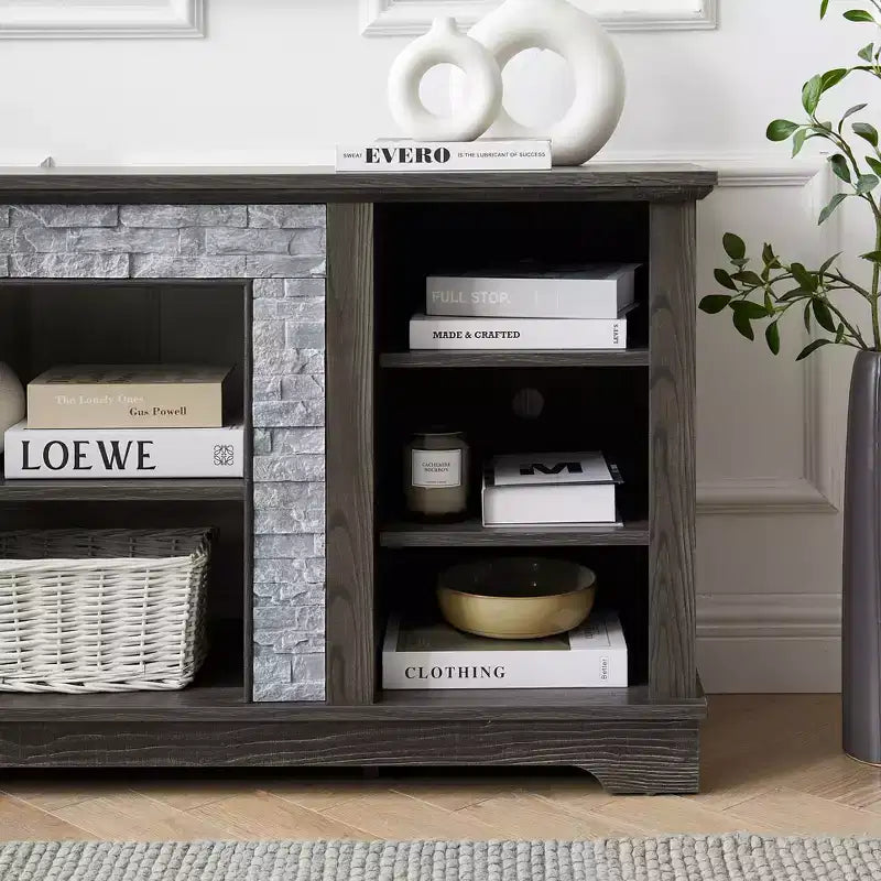 TV Stand for TVs up to 65 Inches - Farmhouse Media Console with Stone Surround