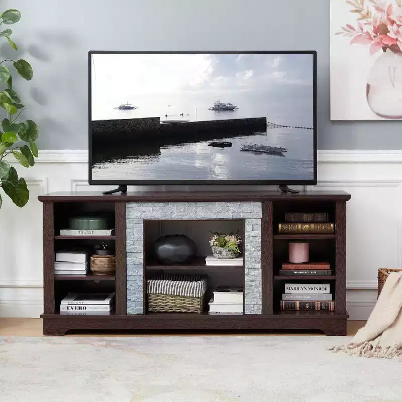 TV Stand for TVs up to 65 Inches - Farmhouse Media Console with Stone Surround