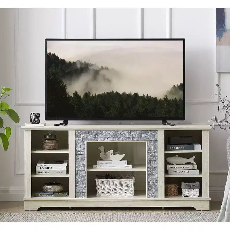 TV Stand for TVs up to 65 Inches - Farmhouse Media Console with Stone Surround