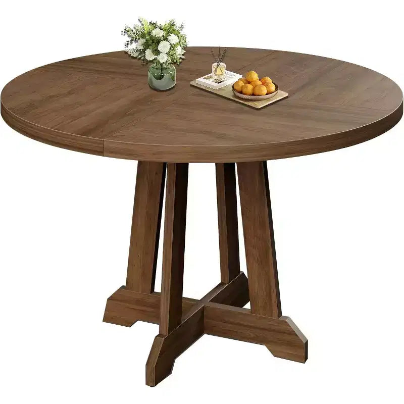 Round Dining Table for 4,Kitchen Dining Room Circle Dinner Pedestal Table,Space Saving Wood Kitchen & Dining Room Furniture,Brown 47-inch Diameter